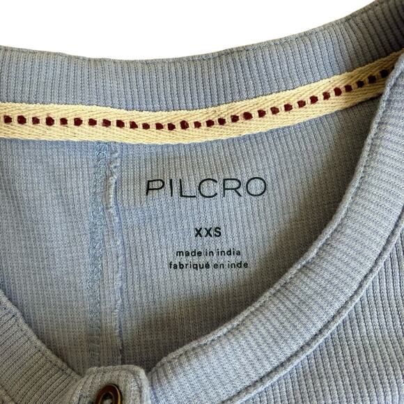 Anthropologie Pilcro XXS The Andie Ribbed Henley Top Short Sleeve Light Blue - Picture 10 of 16